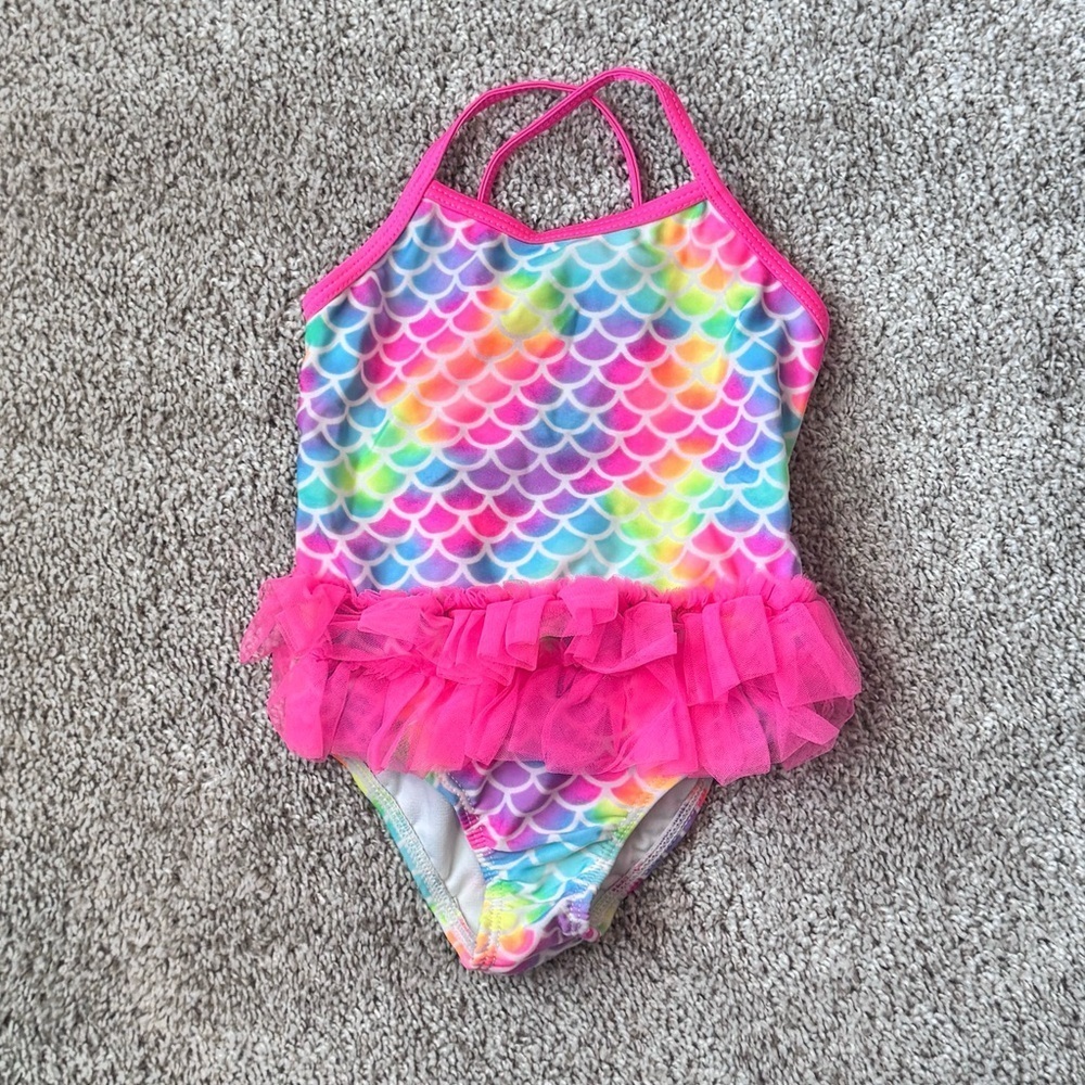 Wonder Nation Toddler Girl Mermaid Tutu Swimsuit β Rainbow Scales β Size 2T - Picture 2 of 5